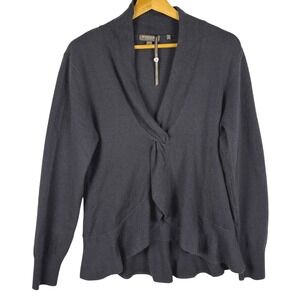 Repeat Cashmere Womens Peplum Cardigan Sweater Twist Front Sz 42/L Luxury Soft